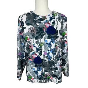 COS Jersey Knit Full Zip Bomber Jacket Floral Multi Women's Sz 14 Modern Career